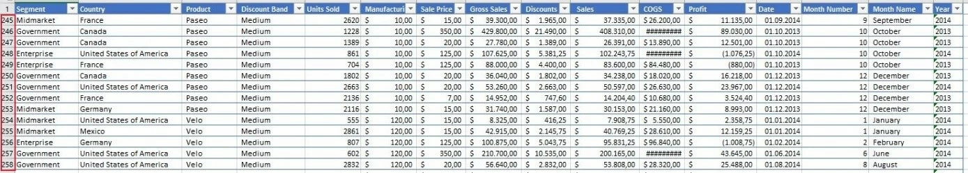 Excel 2016 : exemple avec la ligne de titre figée