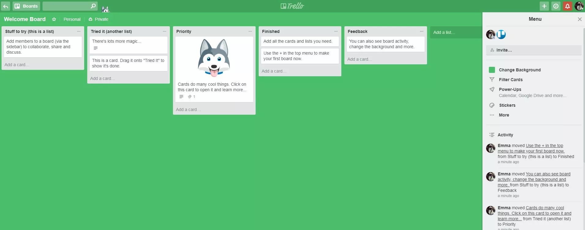 Interface utilisateur de Trello