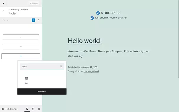 Choisir le Méta-Widget dans l’interface WordPress