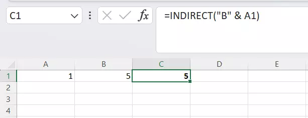 Exemple : fonction Excel INDIRECT avec données texte dans la référence à une autre cellule