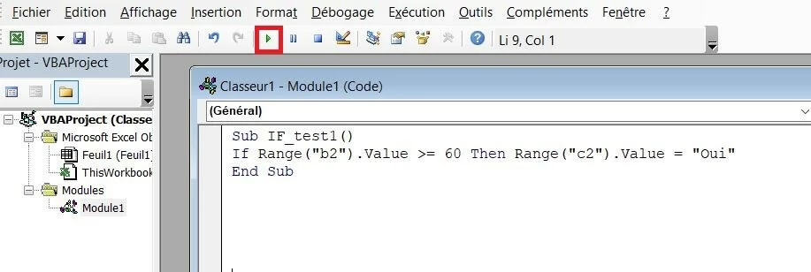 Excel VBA : entrer le code