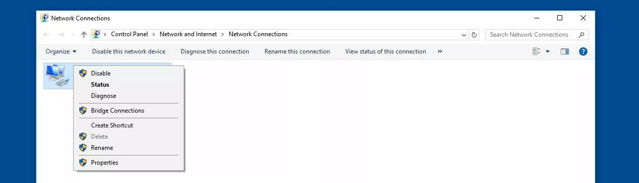 Liste des connexions réseau installées sous Windows 8