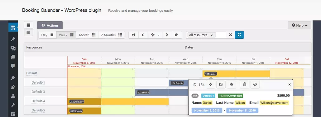 Capture d’écran du site Web Booking Calendar