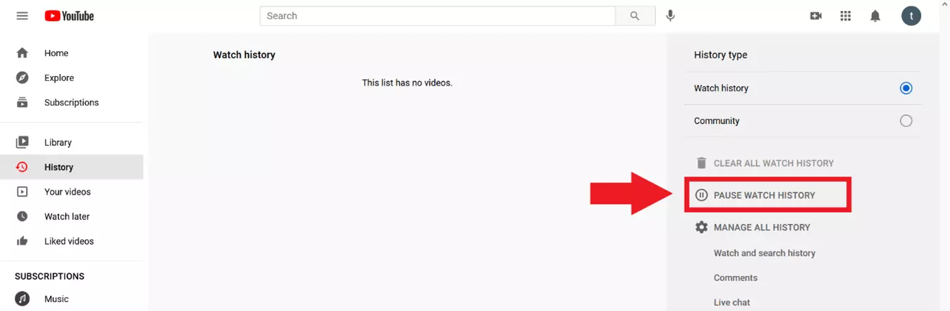 YouTube : suspendre l’historique