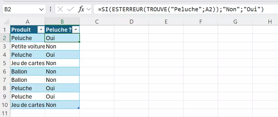 Fonction TROUVE d’Excel en combinaison avec d’autres formules