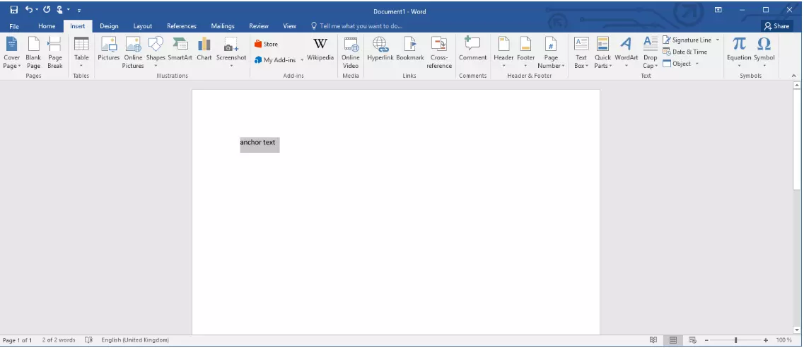 Microsoft Word : bouton « Lien hypertexte » dans l’onglet « Insertion »