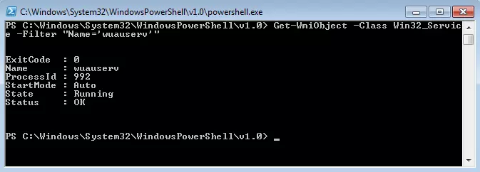 Résultats de la pipeline Get-WmiObject -Machinename -Class Win32_Service -Filter "Name=‘wuauserv’"