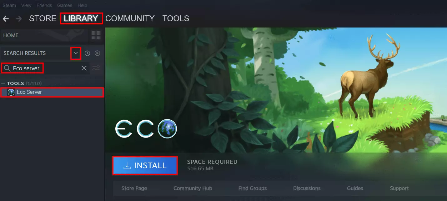 Bibliothèque Steam : installation du logiciel du serveur Eco