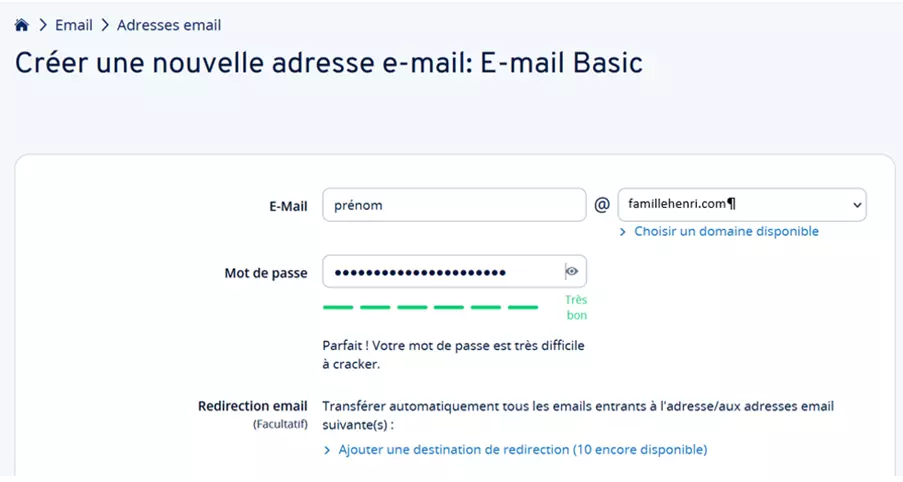 Créer une nouvelle adresse email familiale dans le compte client IONOS