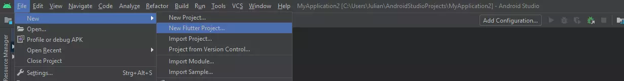 Android Studio : créer un nouveau projet Flutter