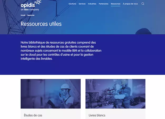 Capture d’écran du site Web d’Opidis et ses multiples éléments de contenu.