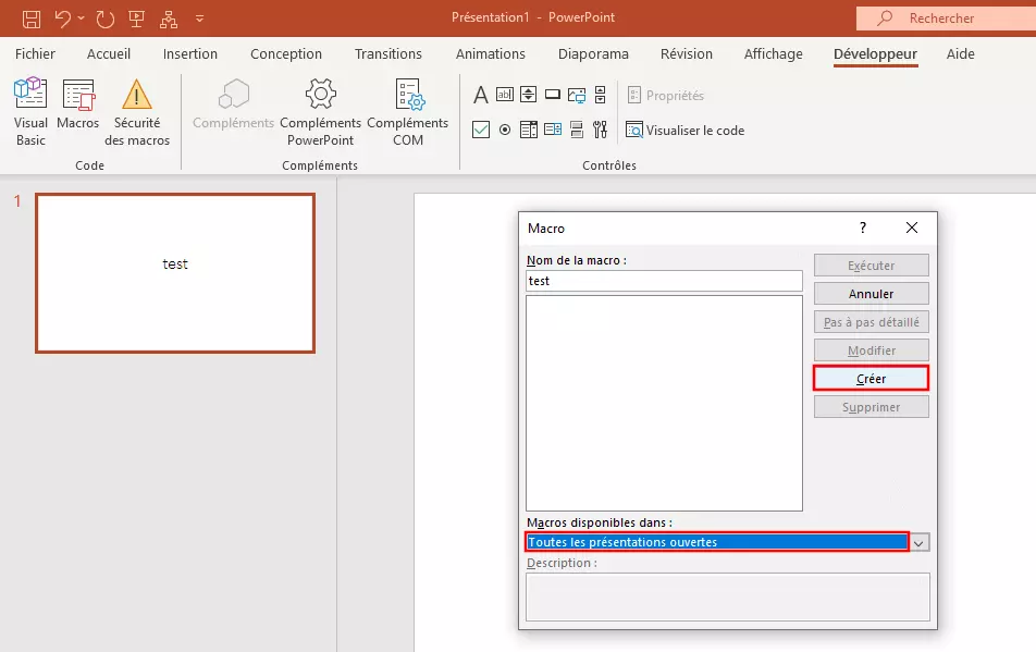 Créer une macro dans PowerPoint 365