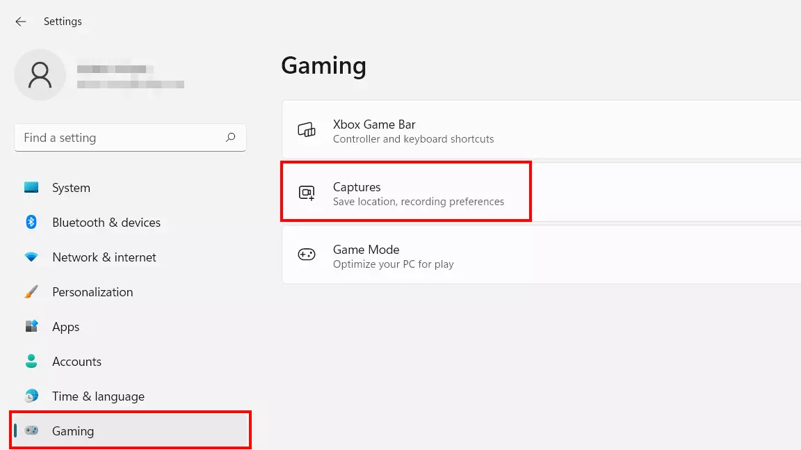 Menu « Jeux » dans les paramètres de Windows 11