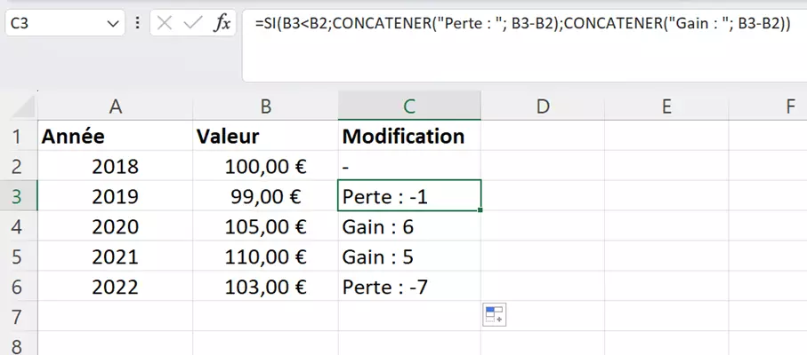 Exemple complexe avec CONCATENER