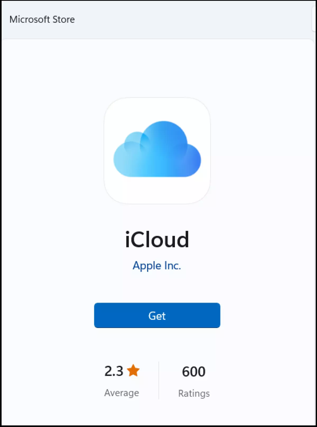 L’application de bureau iCloud dans le Microsoft Store