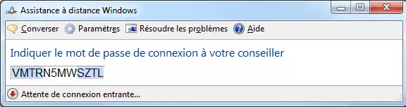 Fenêtre de dialogue demandant de transmettre le mot de passe à la personne qui va vous aider