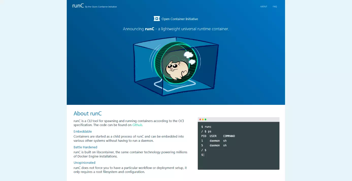 Page d’accueil du projet OCI runC