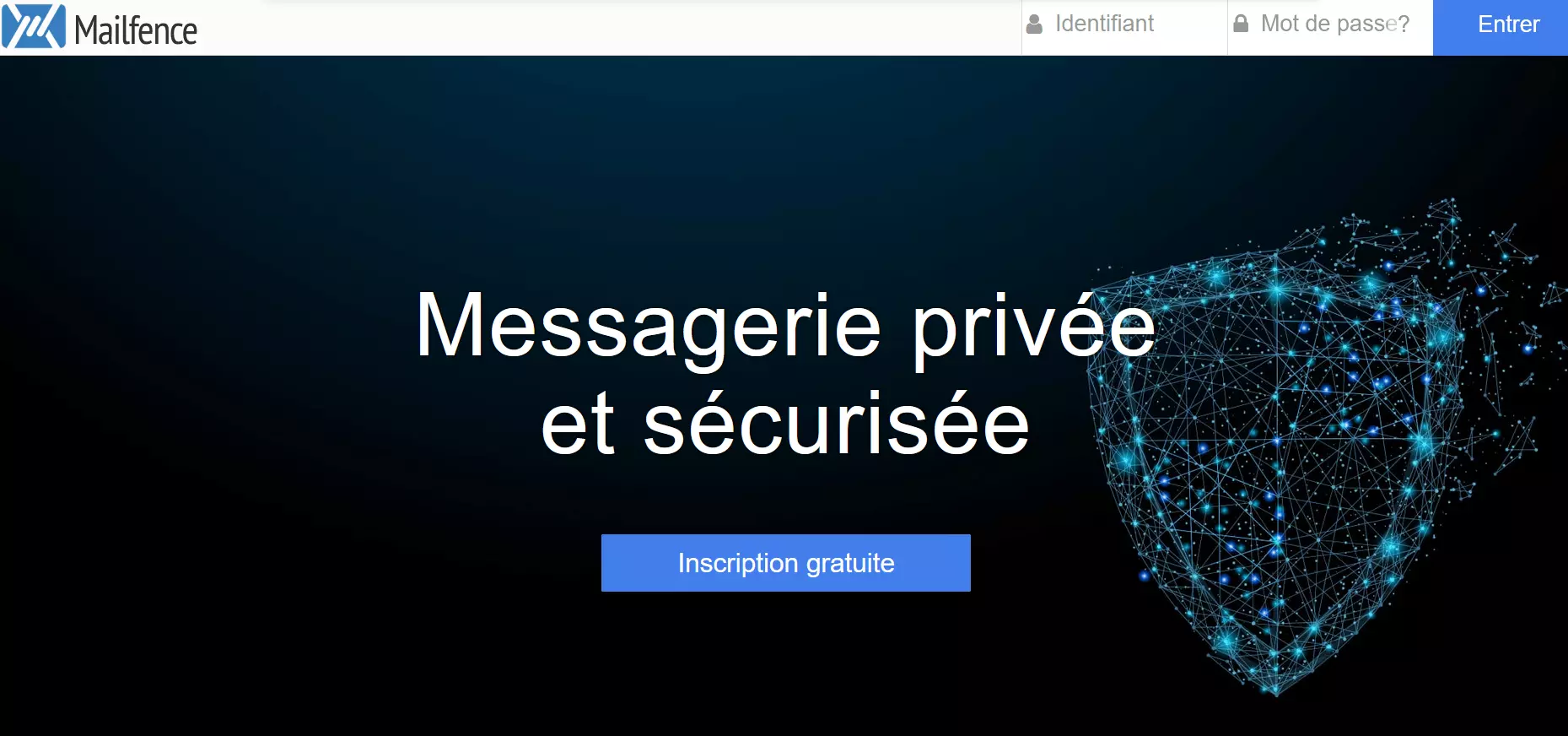 Mailfence : Capture d’écran de la page d’accueil