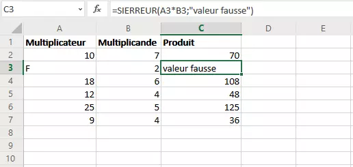 Message d’erreur alternatif sous Excel via SIERREUR