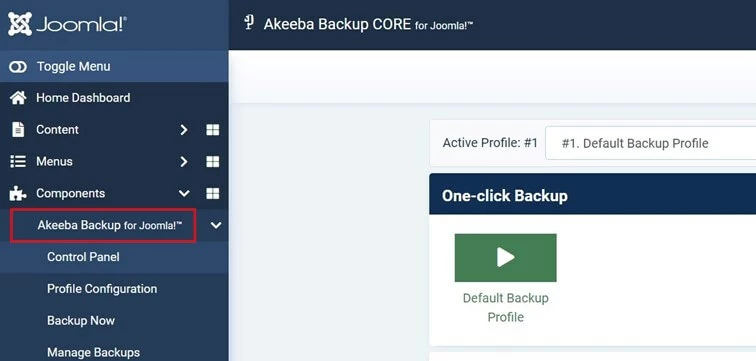 Sauvegarde Akeeba dans le backend Joomla