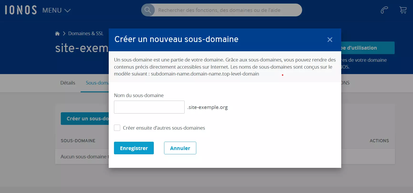 Créer un sous-domaine via le Cloud Panel IONOS