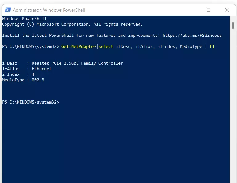 Windows 11 : identification de l'adaptateur via PowerShell