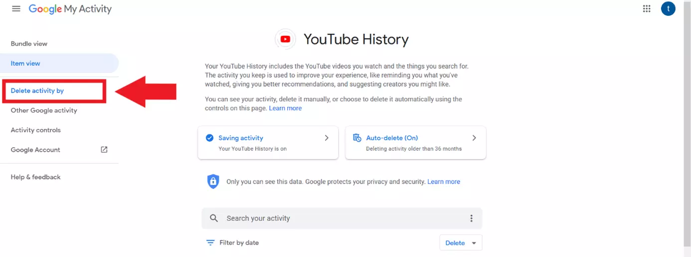 YouTube : « Supprimer l’activité »