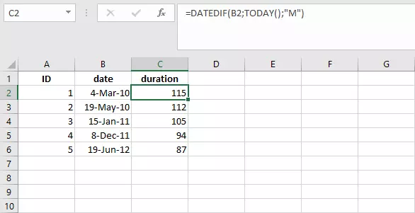 Combinaison des fonctions DATEDIF et AUJOURDHUI dans Excel