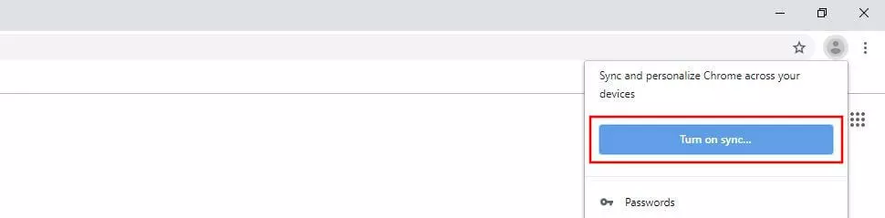 Google Chrome : bouton « Activer la synchronisation »
