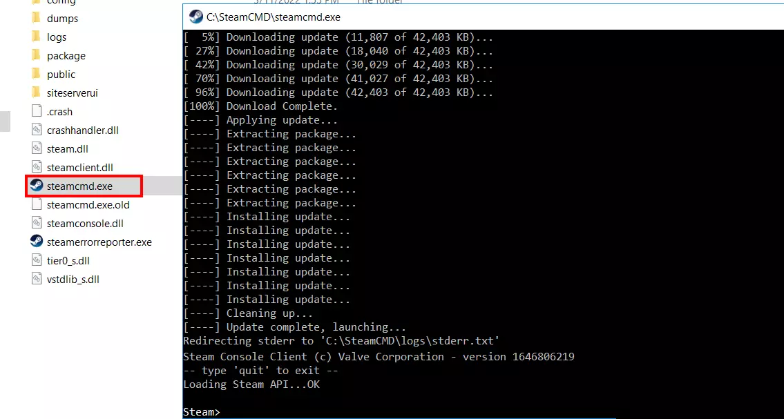 Installation de SteamCMD via l’invite de commandes Windows