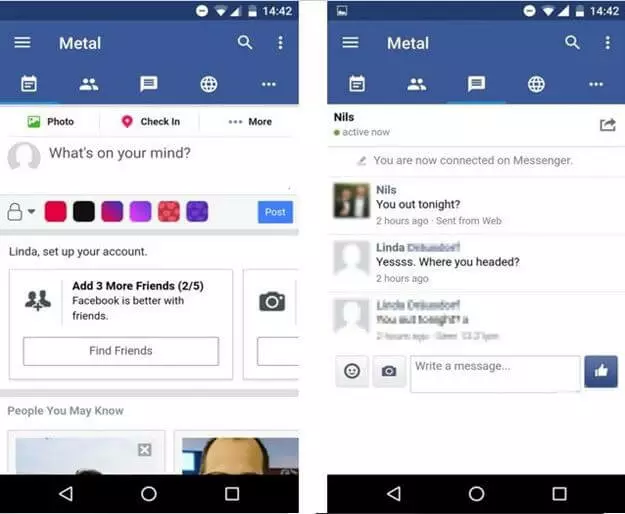 Messenger et fil d’actualité dans Metal