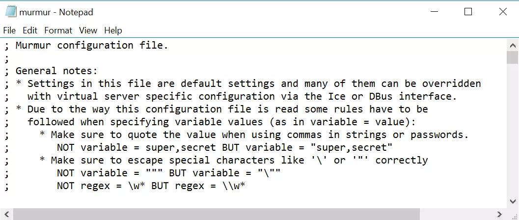 Début du fichier de configuration murmur.ini