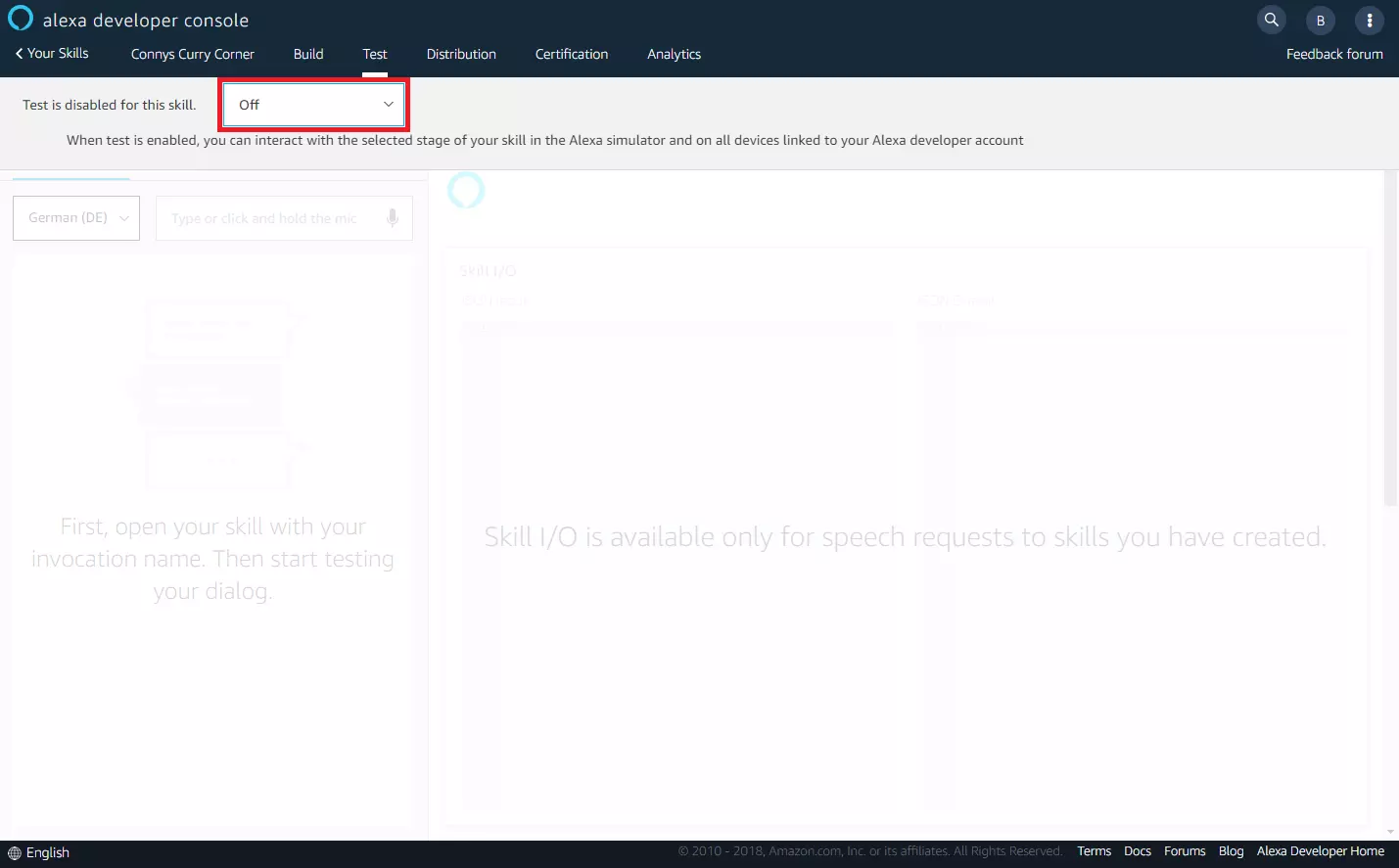 Alexa Developer Console : environnement de test