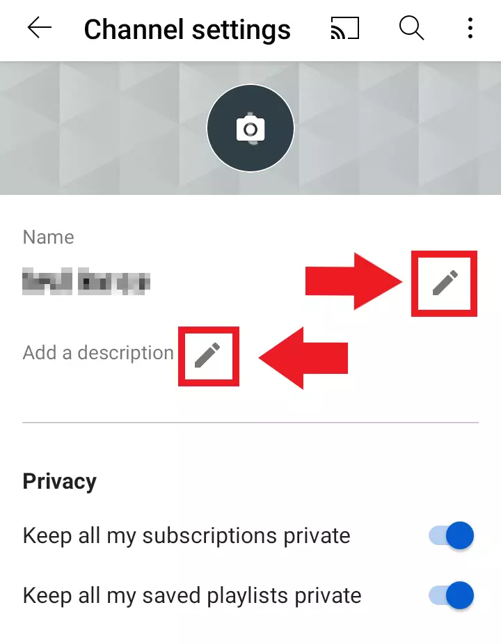 Application YouTube : modifier le nom et la description de la chaîne