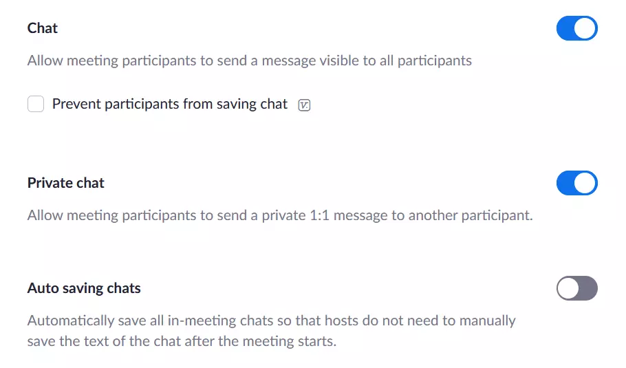 Options de Chat dans les paramètres de Zoom