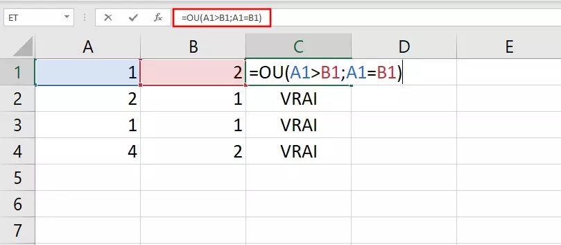 La fonction Excel OU avec plusieurs conditions