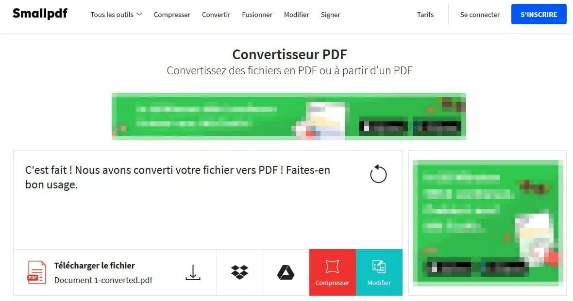 Menu de téléchargement de Smallpdf