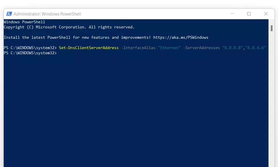 Modifier le serveur DNS via PowerShell