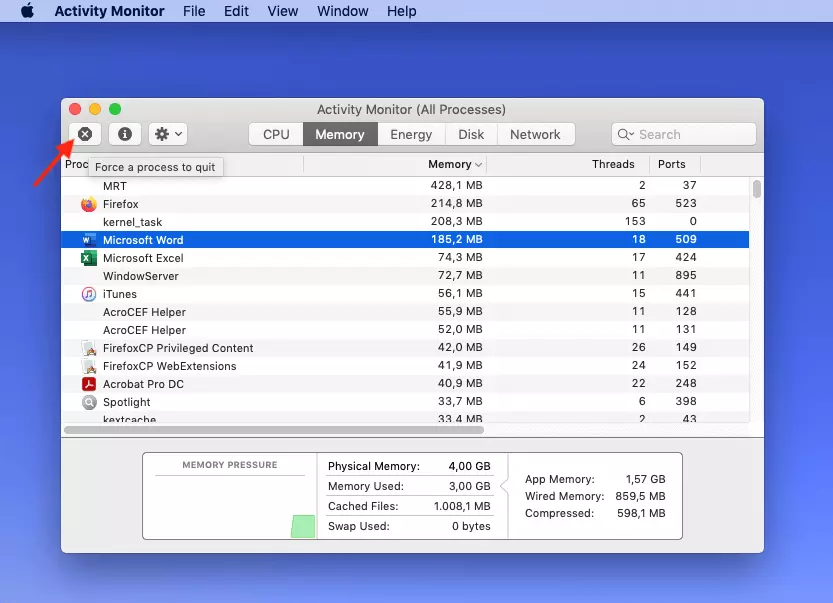 Forcer à quitter un programme sur Mac : Forcer à quitter un programme dans le moniteur d’activité