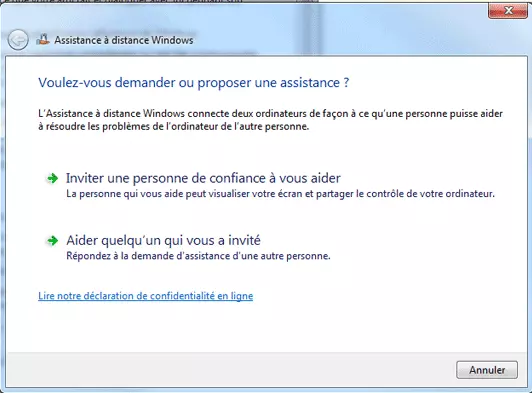 Capture d’écran de l’assistance à distance pour donner ou recevoir de l’aide d‘autres utilisateurs