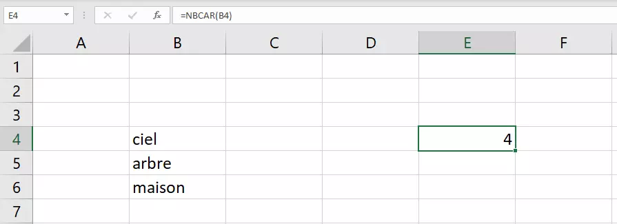 Fonction NBCAR dans Excel avec référence à la première cellule