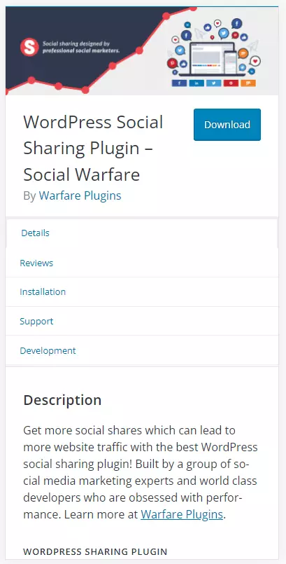 Plugin Facebook pour WordPress Social Warfare sur wordpress.org