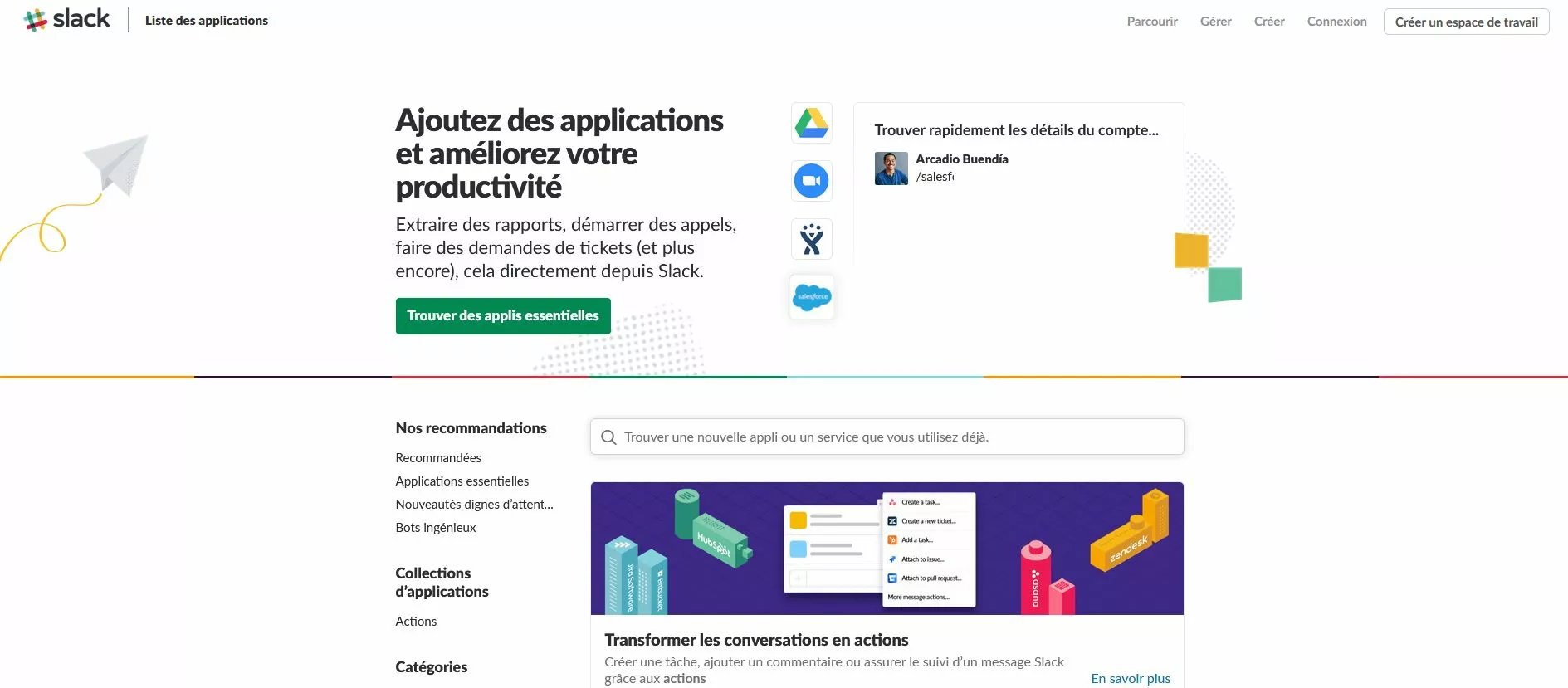 Chercher les applications sur Slack