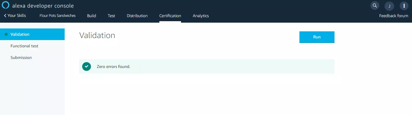 Alexa Developer Console : validation de la skill