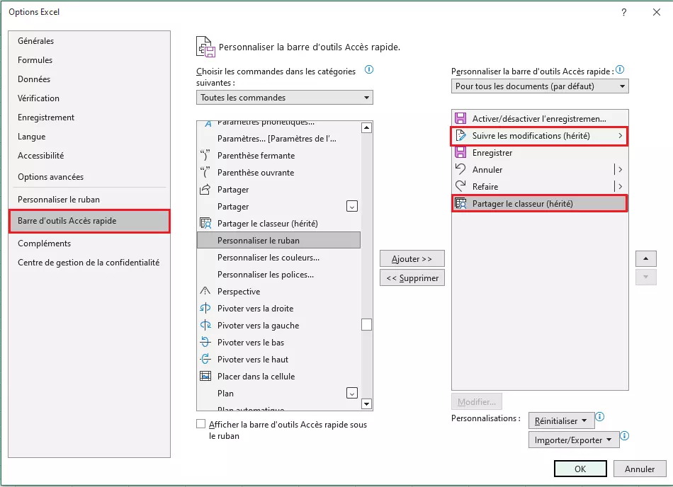 Les options Excel