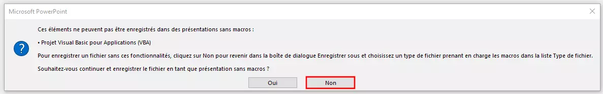 Microsoft PowerPoint : avertissement lors de l’enregistrement d’une macro