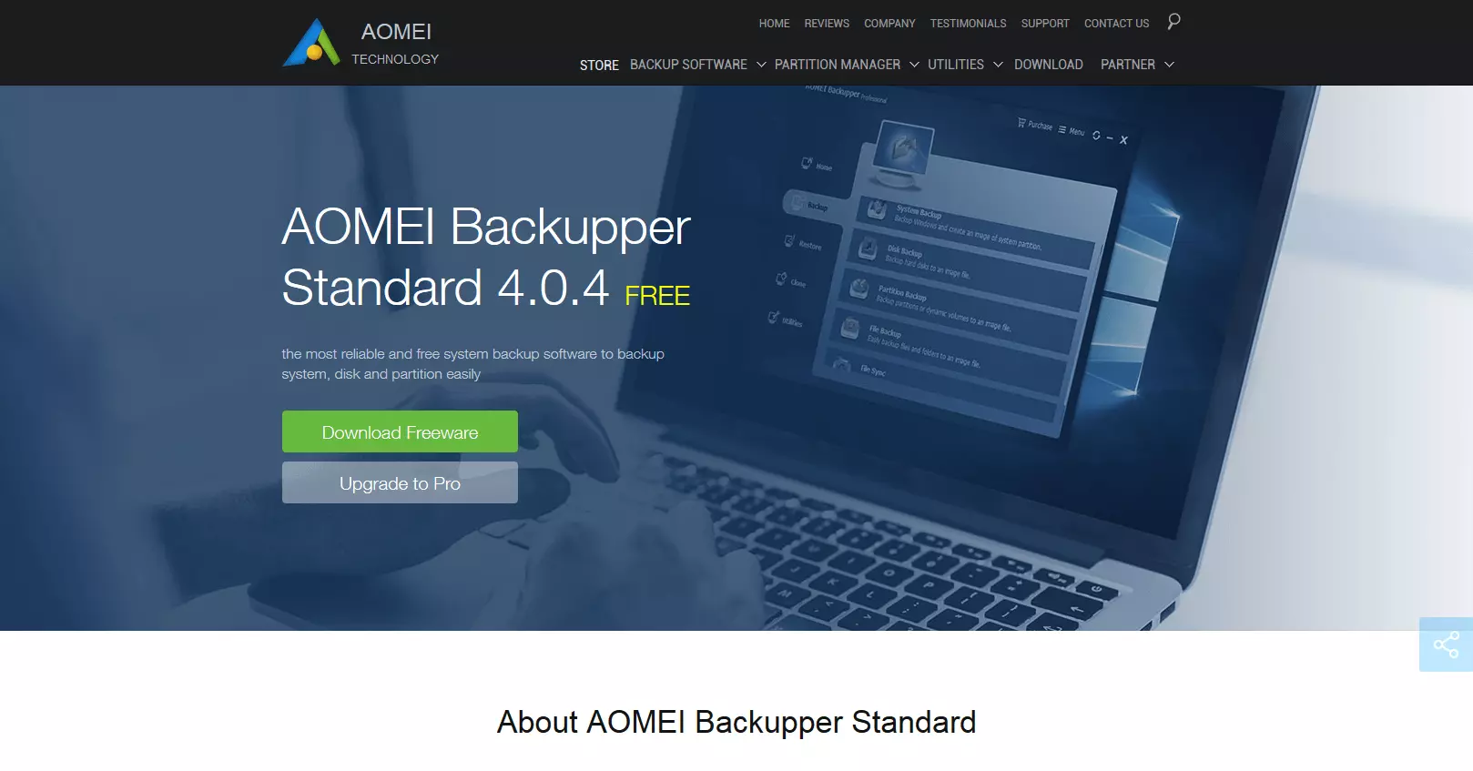 Site Web duproduit : Aomei Backupper Standard 4.0.4