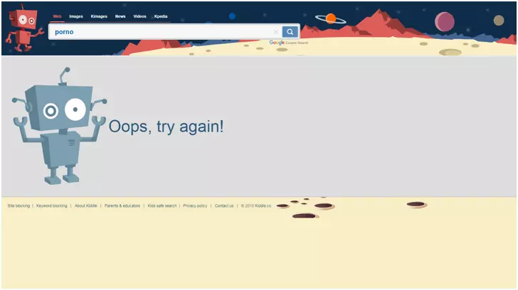 Page d’erreur de Kiddle.co bloquée avec Google Safe Search