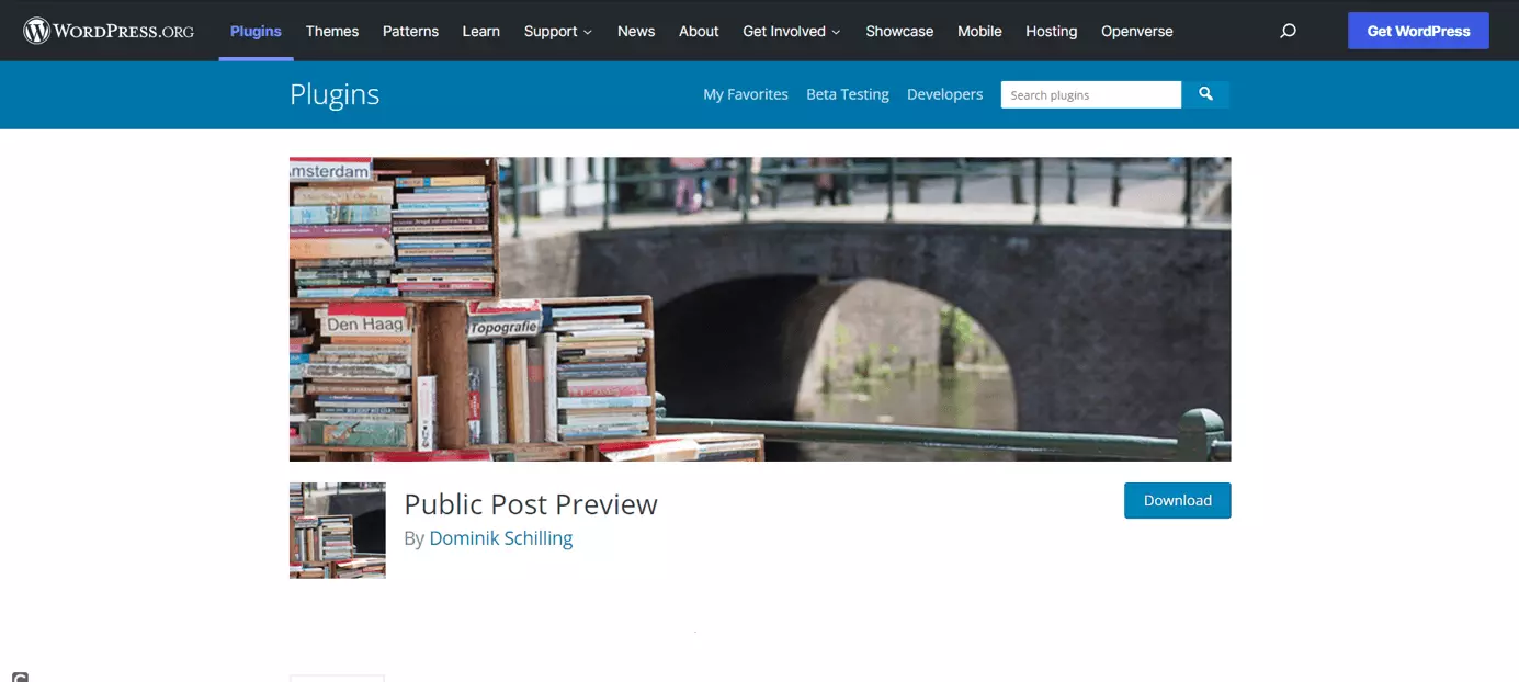 Page d’accueil du plugin Public Post Preview