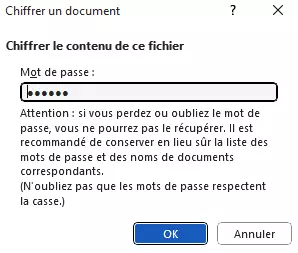 Word : mot de passe pour chiffrer le document